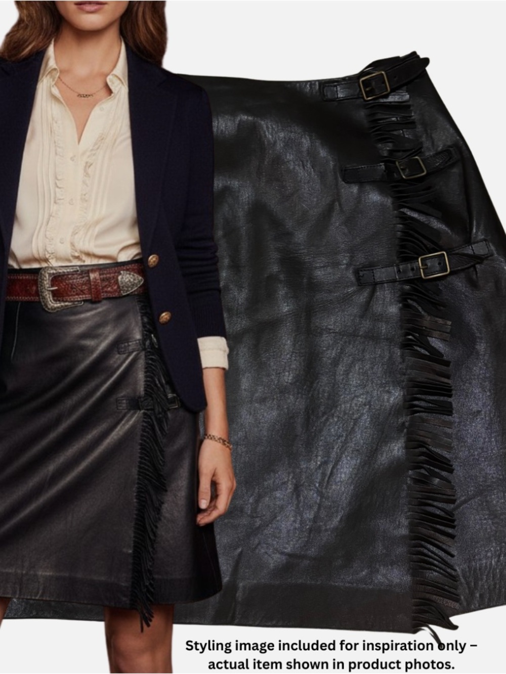 Ralph Lauren Collection Black Leather Wrap Fringe Skirt SZ 10 VTG
RARE Western - Picture 1 of 10